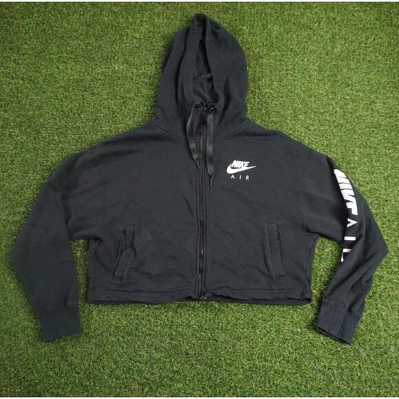 Nike‎ Crop Hooded Sweater Womens Large Black Full Zip Long Sleeves  CN6930 - Picture 1 of 10